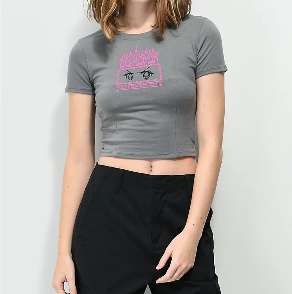 Womens: Vitriol Verity Anime Grey Crop T-Shirt